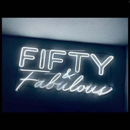 Fifty And Fabulous White Led Neon Sign For 50th Birthday Party Decor | Shineneon