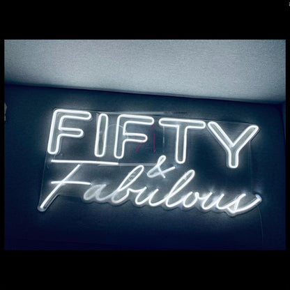 Fifty And Fabulous White Led Neon Sign For 50th Birthday Party Decor | Shineneon