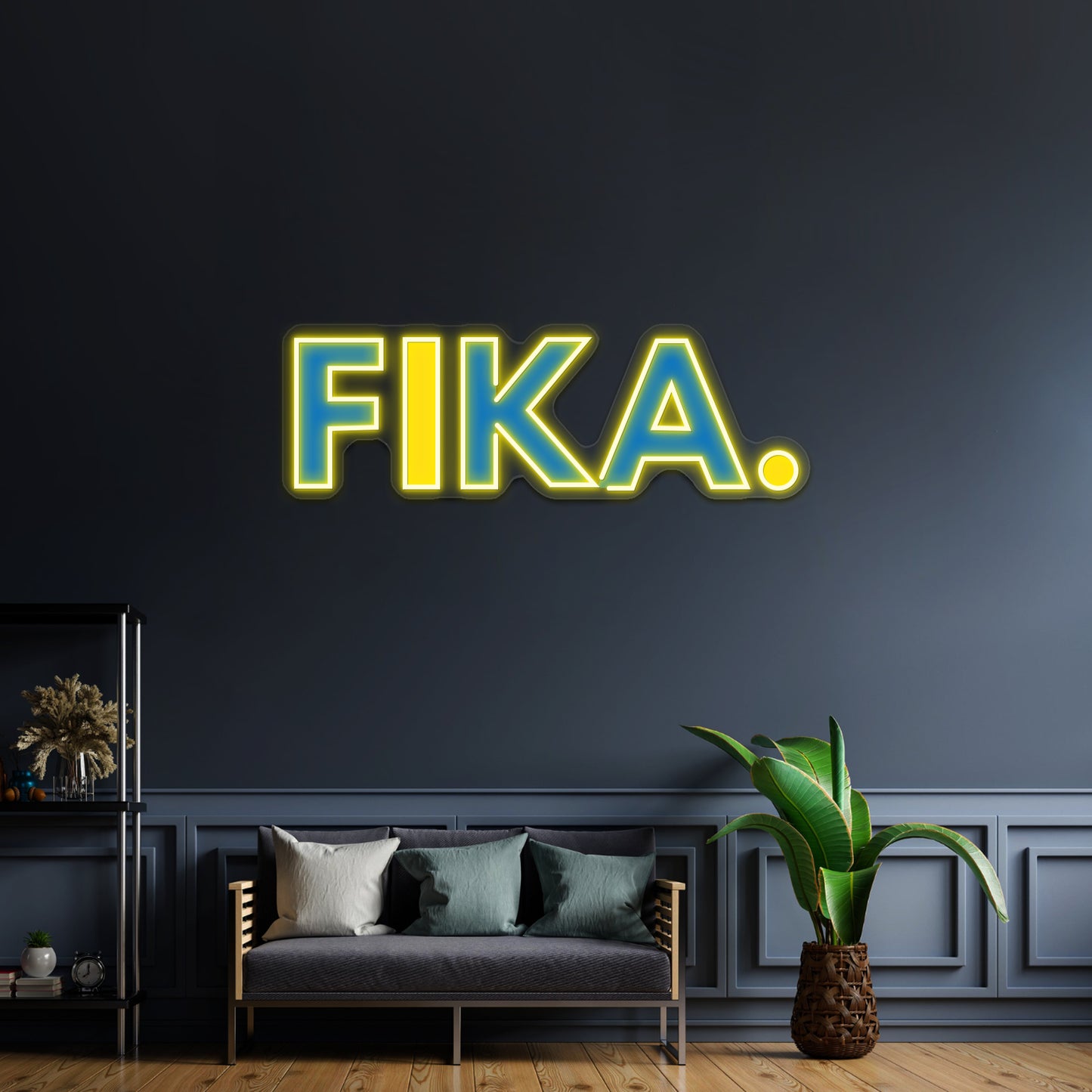 Fika Capital Blue And Yellow Artwork Personalized Light Up Sign