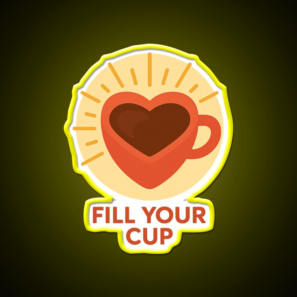 Fill Your Cup Heart Coffee Cup Cafe Led Neon Sign Espresso Bar Art Rgb Color