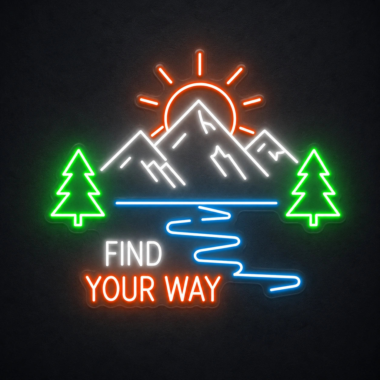 Find Your Way Mountains Trees Vintage LED Neon Sign main product image