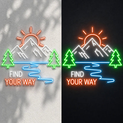 Find Your Way Mountains Trees Vintage LED Neon Sign - Shineneon