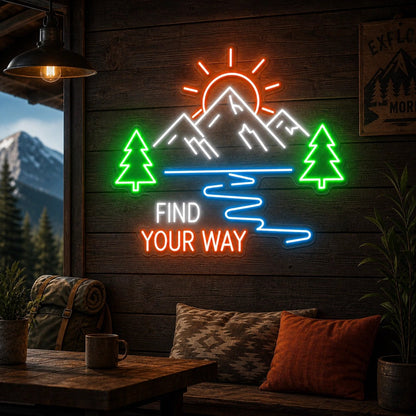 Find Your Way Mountains Trees Vintage LED Neon Sign - Shineneon