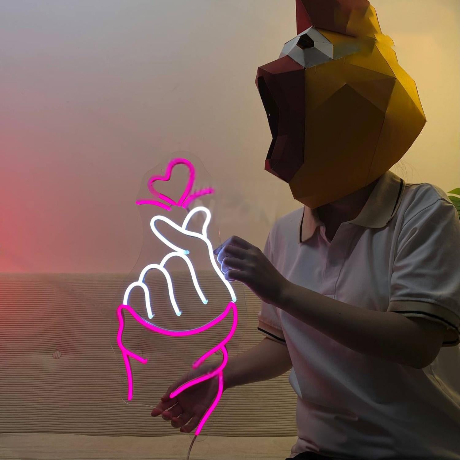 Finger Heart Hand Led Neon Sign Line Art Led Neon Sign | Shineneon