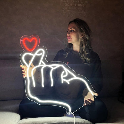 Finger Heart Red-White Led Neon Sign For Home Decor Indoor Party | Shineneon