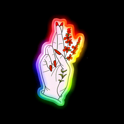 Fingers Crossed Flowers Nail Salon Led Neon Sign Rgb Color - LED neon sign close-up detail