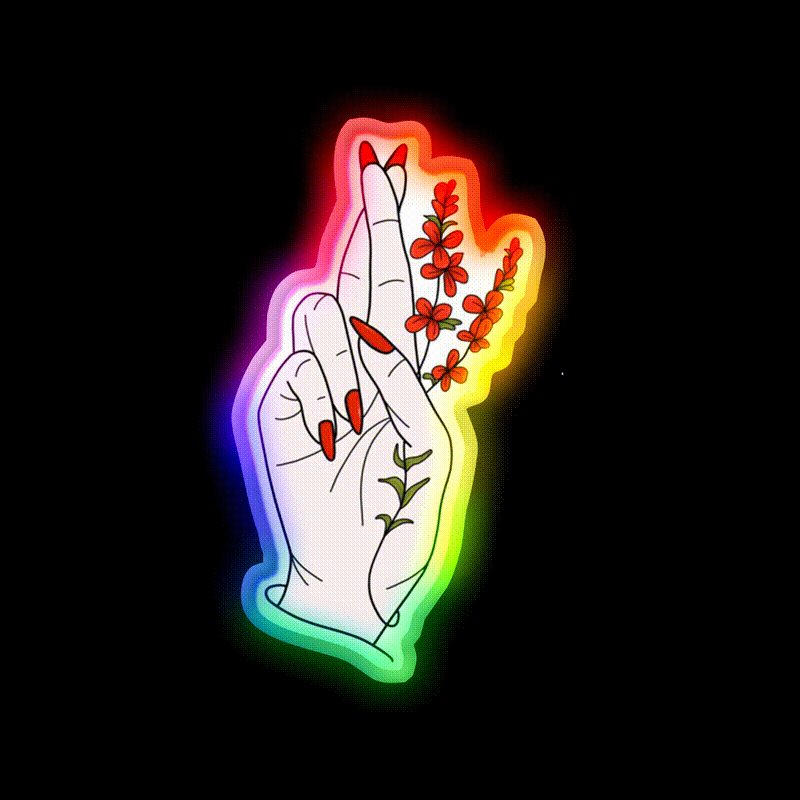 Fingers Crossed Flowers Nail Salon Led Neon Sign Rgb Color - LED neon sign close-up detail