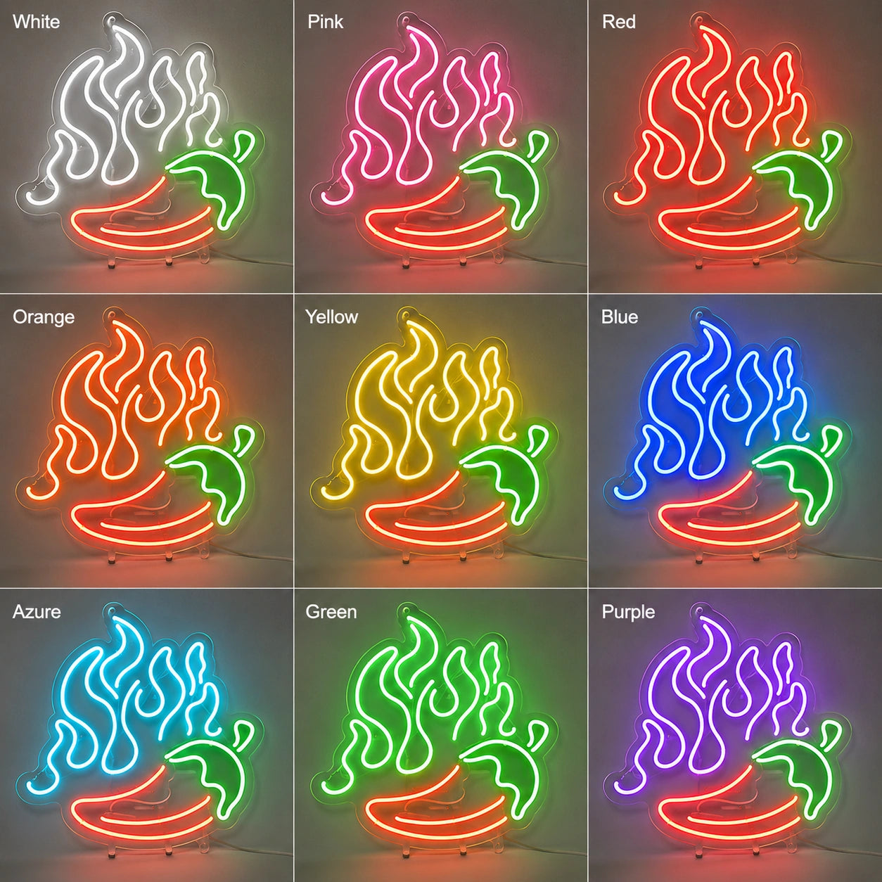 Fire BBQ Pepper Neon Sign LED Neon Sign color grid
