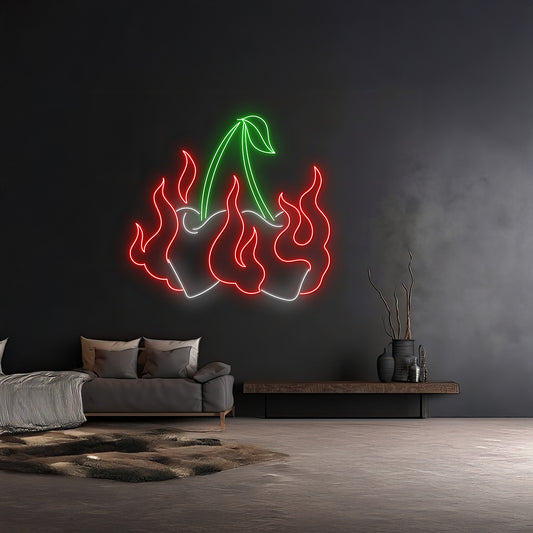 Fire Cherries Neon Sign Room Led Light Gift