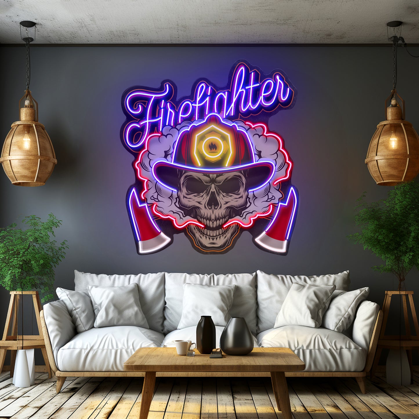 Fire Fight Skull Led Neon Sign Light Custom Led Signs