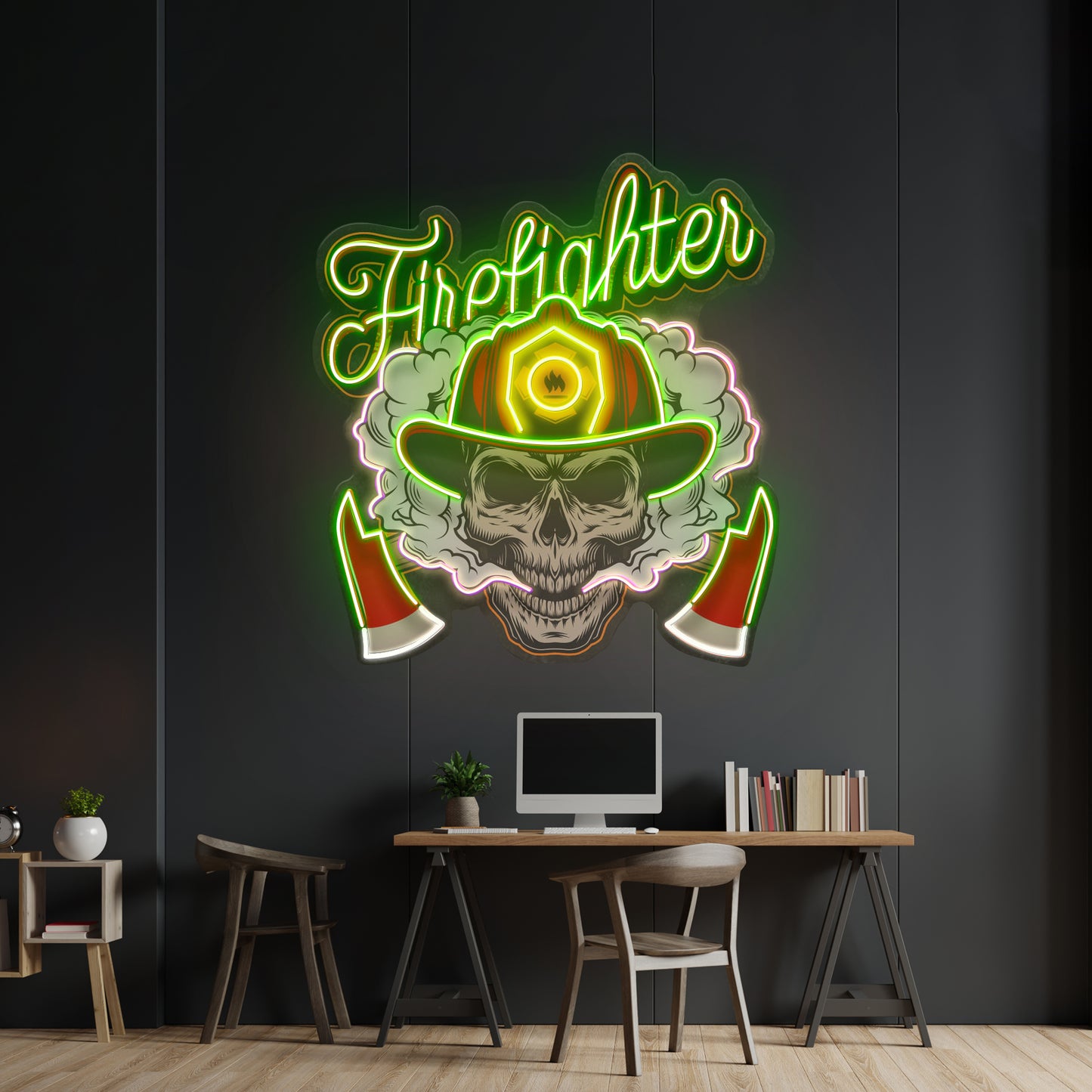 Fire Fight Skull Led Neon Sign Light Custom Led Signs