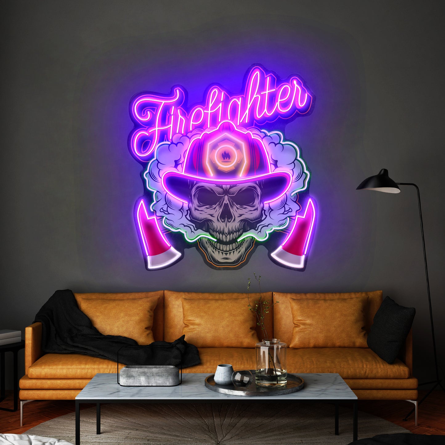 Fire Fight Skull Led Neon Sign Light Custom Led Signs