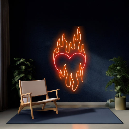 Fire Heart Neon Sign Burning Heart Led Sign