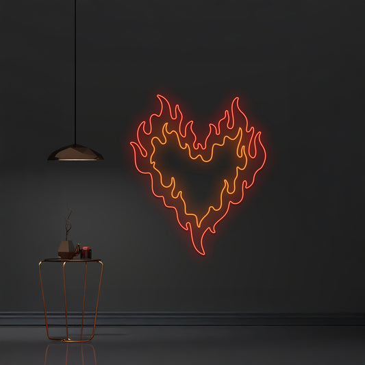 Fire Heart Neon Sign Business Bar Pub Light