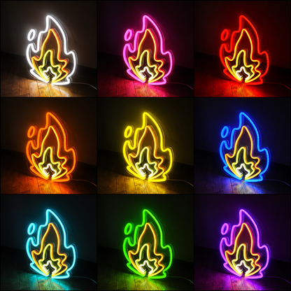 Fire LED Neon Sign Flame Neon Wall Art Aesthetic Room Decor Wall color grid