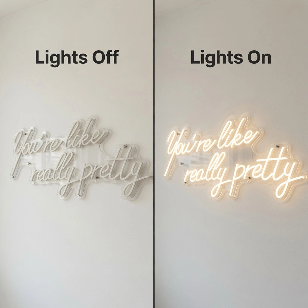 Fire Like Really Pretty Business LED Neon Sign - 06 Day Night Comparison