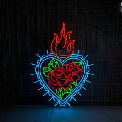 Fire Rose Flower Heart Led Light Burning Floral Heart Decor | Shineneon