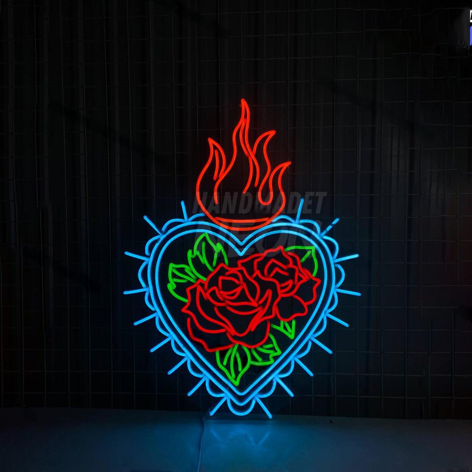Fire Rose Flower Heart Led Light Burning Floral Heart Decor | Shineneon