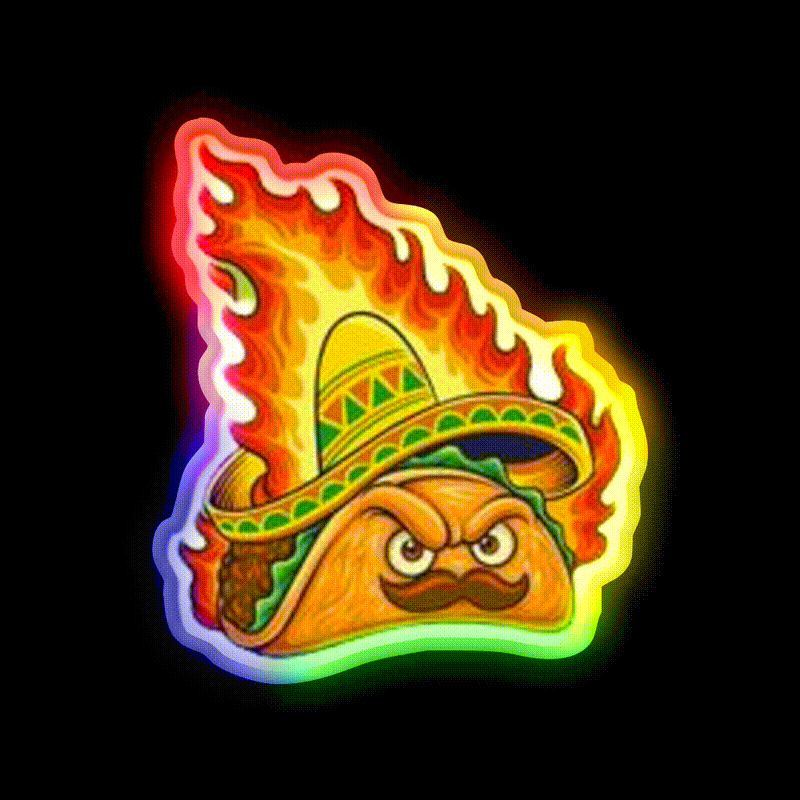 Fire Taco Led Neon Sign Mexican Food Sign Rgb Color - LED neon sign close-up detail