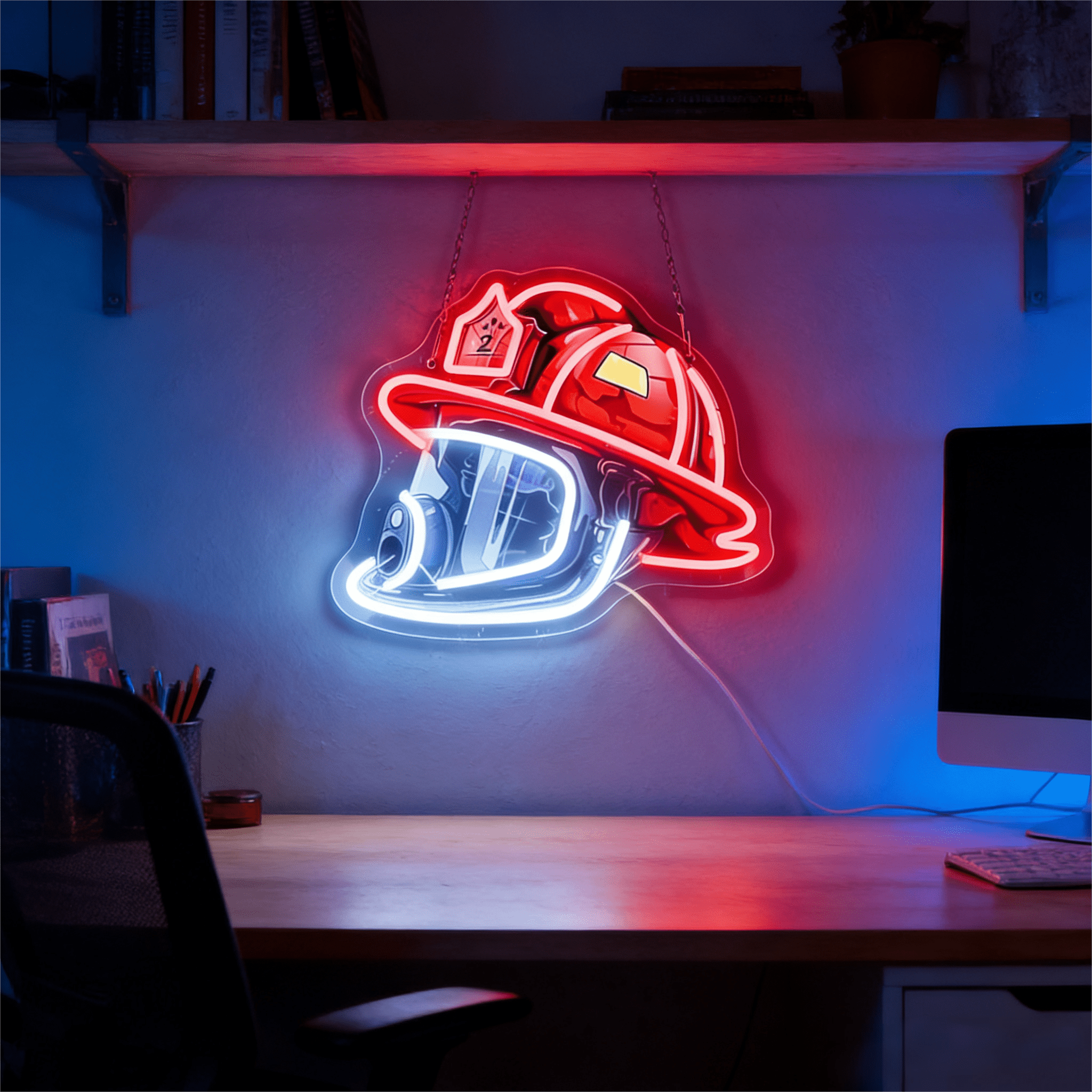 Firefighter Helmet Design USB Led Neon Sign - Shineneon