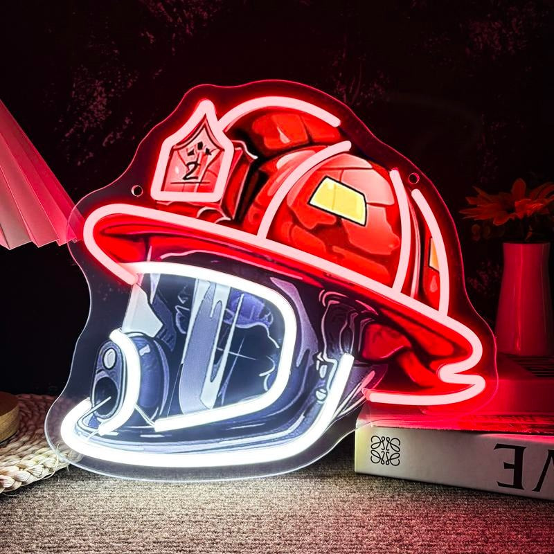 Firefighter Helmet Design USB Led Neon Sign