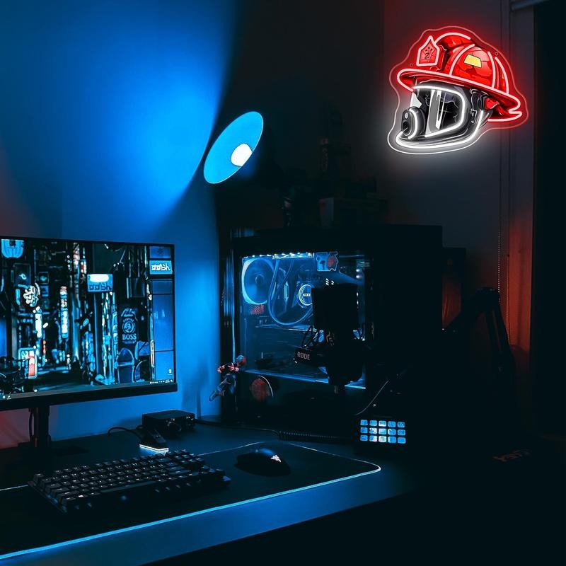 Firefighter Helmet Design Neon Sign