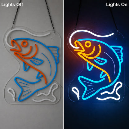 Fish Line Neon Sign LED Neon Sign day and night comparison