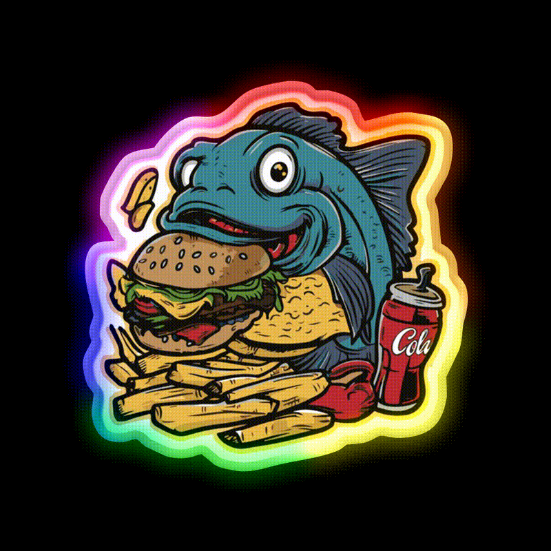 Fish On A Fast Food Diet Fast Food Led Neon Sign For Burger Place Rgb Color - LED neon sign close-up detail
