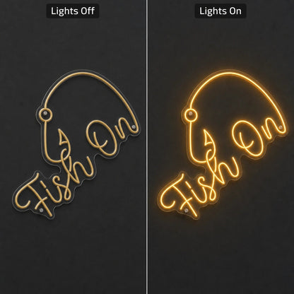 Fish On With Curved Fishing Hook LED Neon Sign - Shineneon