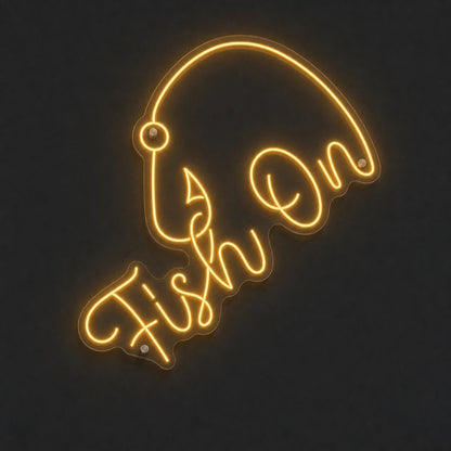 Fish On With Curved Fishing Hook LED Neon Sign - Shineneon