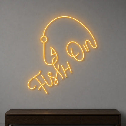 Fish On With Curved Fishing Hook LED Neon Sign Garage Neon Sign - Shineneon