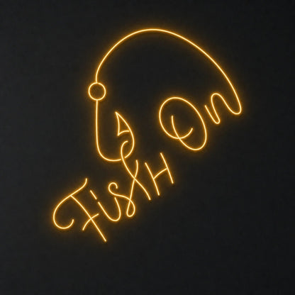 Fish On With Curved Fishing Hook LED Neon Sign Garage Neon Sign - Shineneon