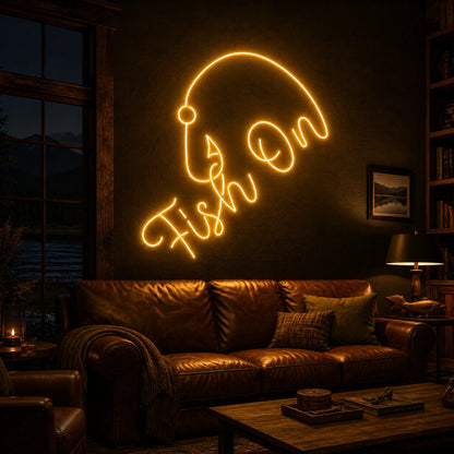 Fish On With Curved Fishing Hook LED Neon Sign Home Bar Wall Decoration high-converting product image