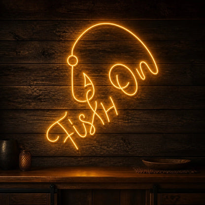 Fish On With Curved Fishing Hook LED Neon Sign Man Cave Neon Sign - Shineneon