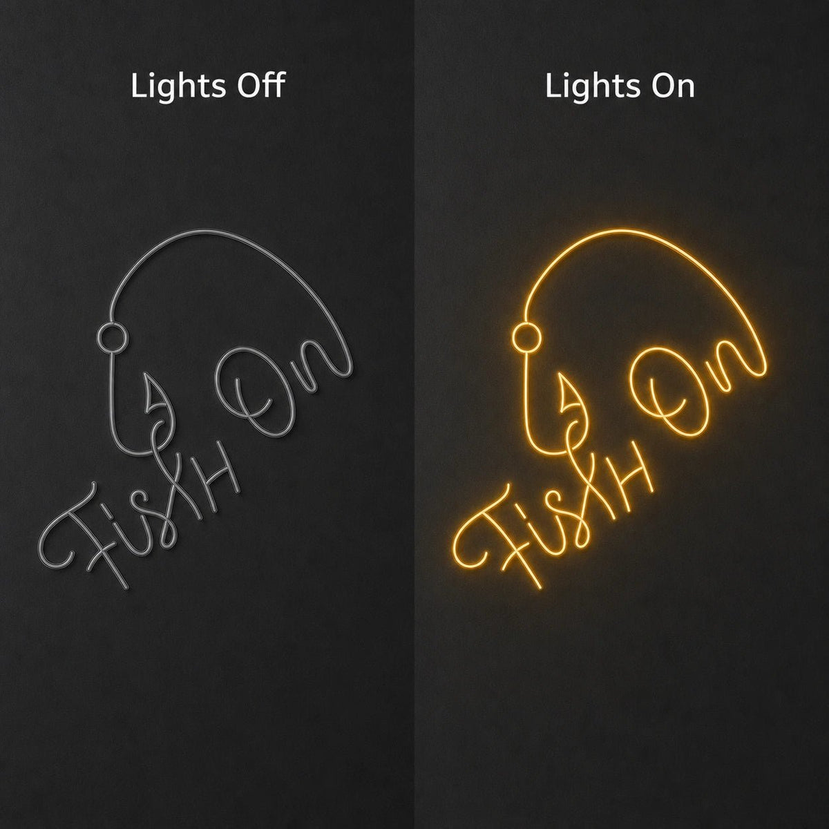 Fish On With Curved Fishing Hook LED Neon Sign Man Cave Neon Sign - Shineneon