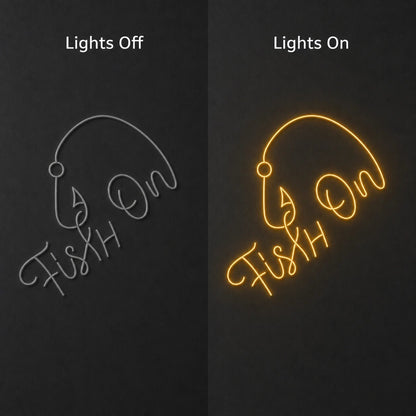 Fish On With Curved Fishing Hook LED Neon Sign Man Cave Neon Sign - Shineneon