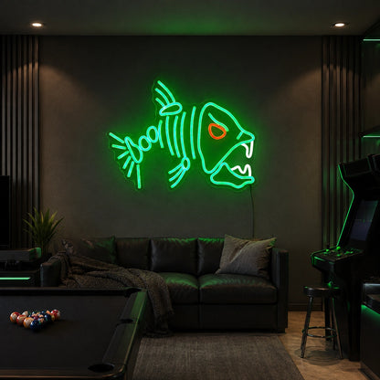 Fish Skeleton Man Cave LED Neon Sign size image