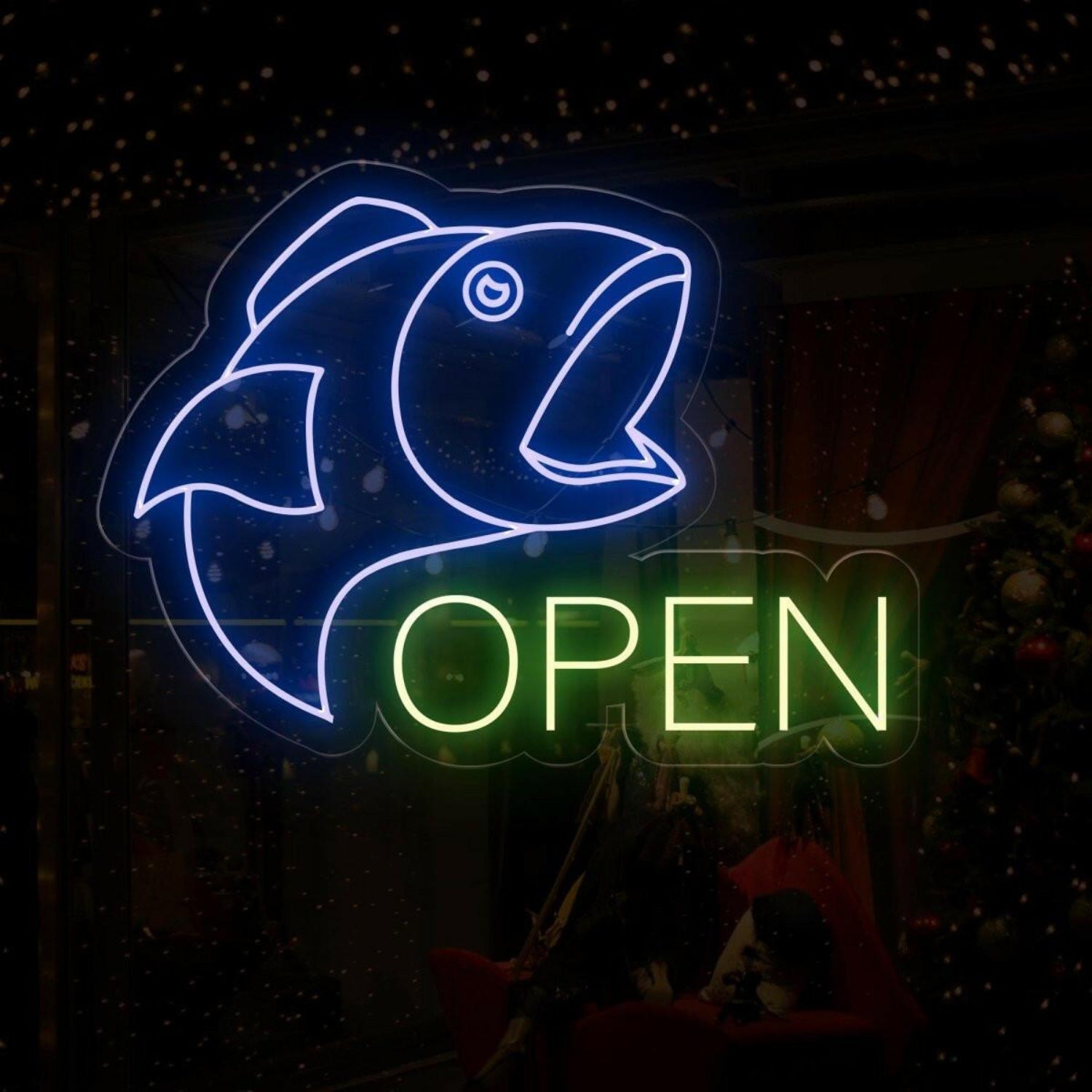 Fish Store Blue Fish Green Open Led Neon Sign For Window Decoration | Shineneon