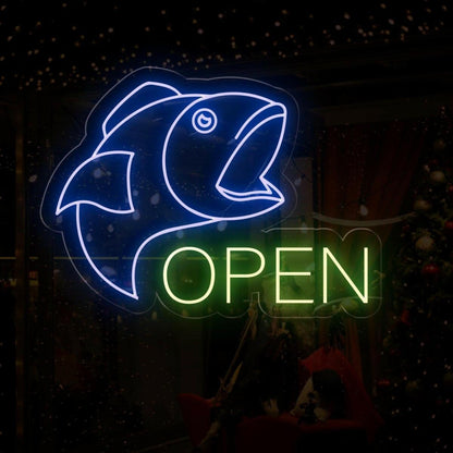 Fish Store Blue Fish Green Open Led Neon Sign For Window Decoration | Shineneon