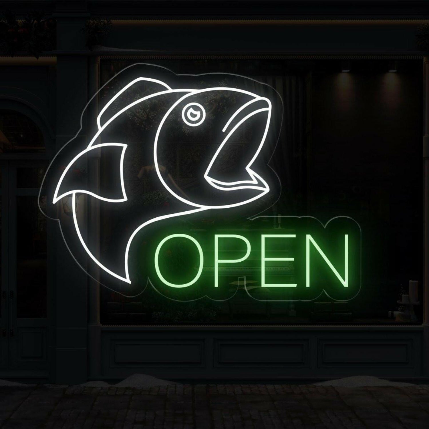 Fish Store Blue Fish Green Open Led Neon Sign For Window Decoration | Shineneon