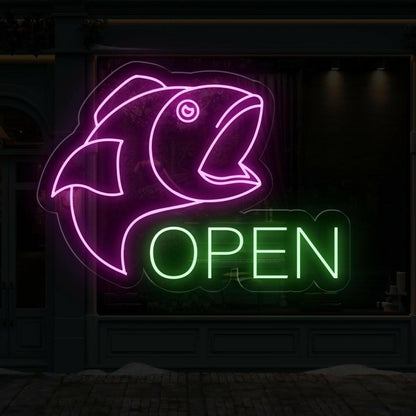 Fish Store Blue Fish Green Open Led Neon Sign For Window Decoration | Shineneon