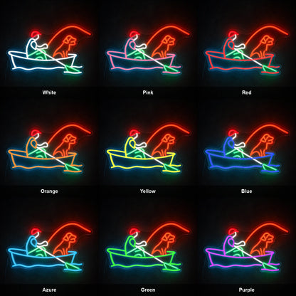 Fisherman Boat Dog LED Neon Sign color grid