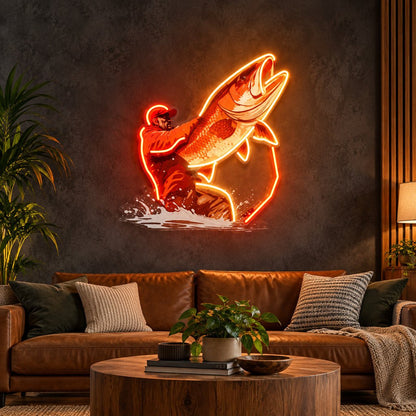 Fisherman Catching Fish LED Neon Sign - Shineneon