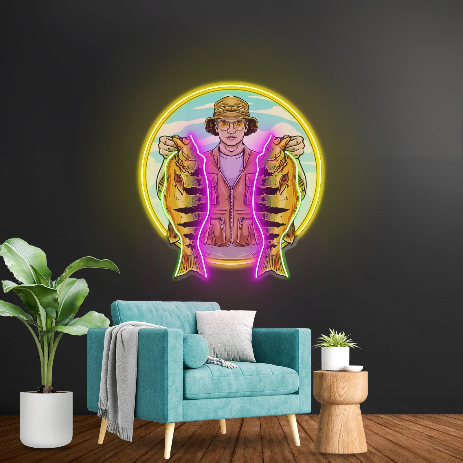 Fisherman Holding Peacock Bass Led Neon Sign Light Custom Led Signs - Shineneon