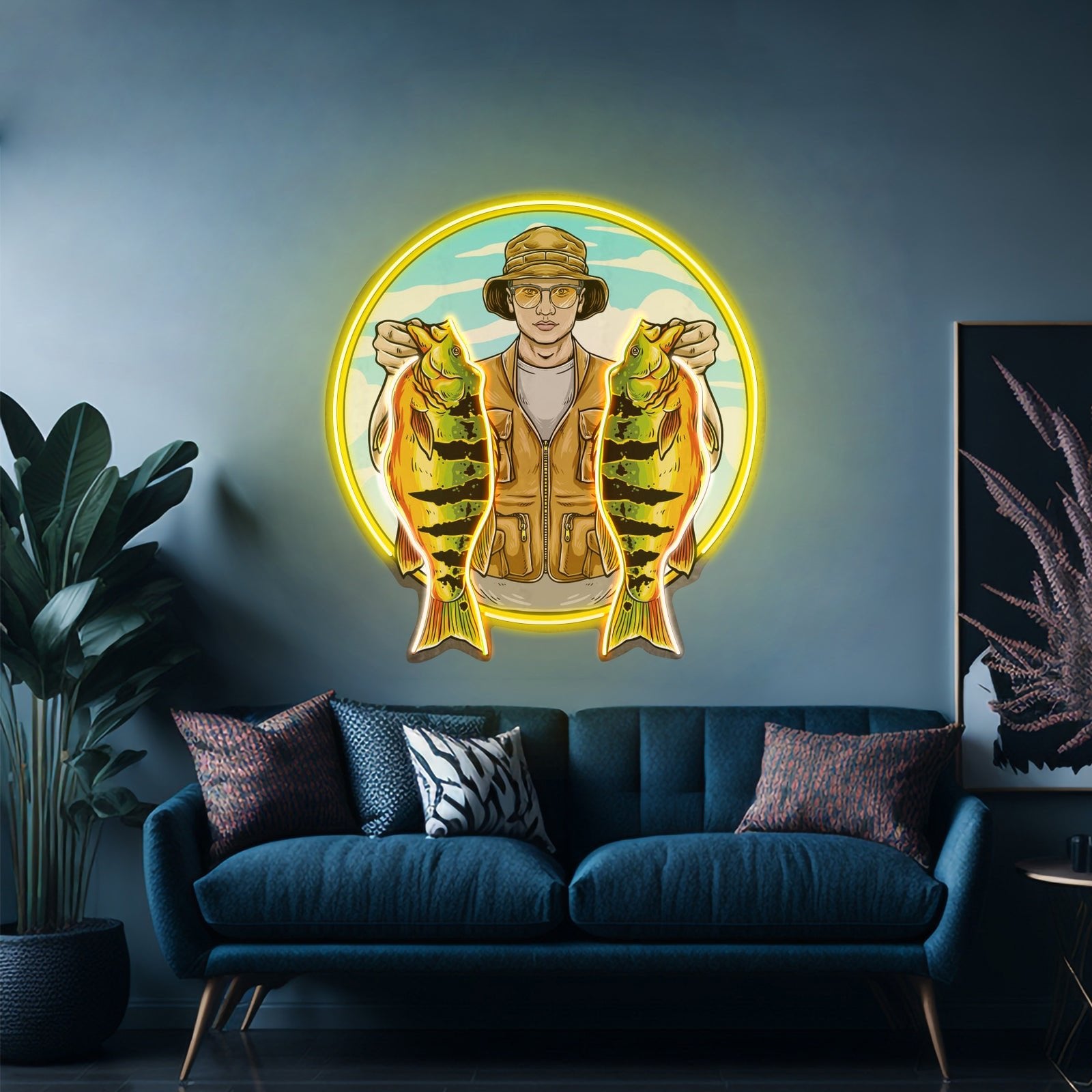 Fisherman Holding Peacock Bass Led Neon Sign Light Custom Led Signs - Shineneon