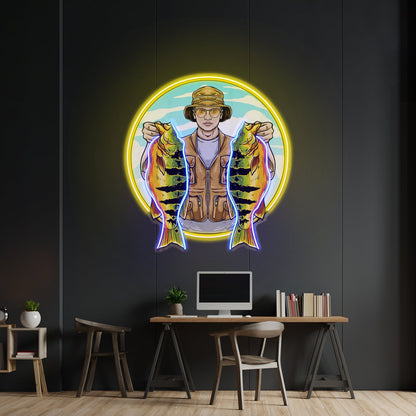 Fisherman Holding Peacock Bass Led Neon Sign Light Custom Led Signs - Shineneon