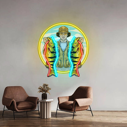 Fisherman Holding Peacock Bass Led Neon Sign Light Custom Led Signs - Shineneon