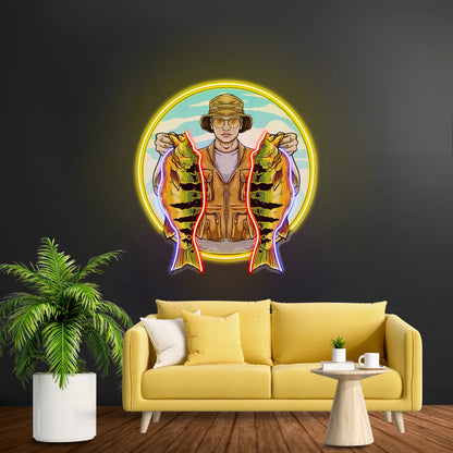 Fisherman Holding Peacock Bass Led Neon Sign Light Custom Led Signs - Shineneon