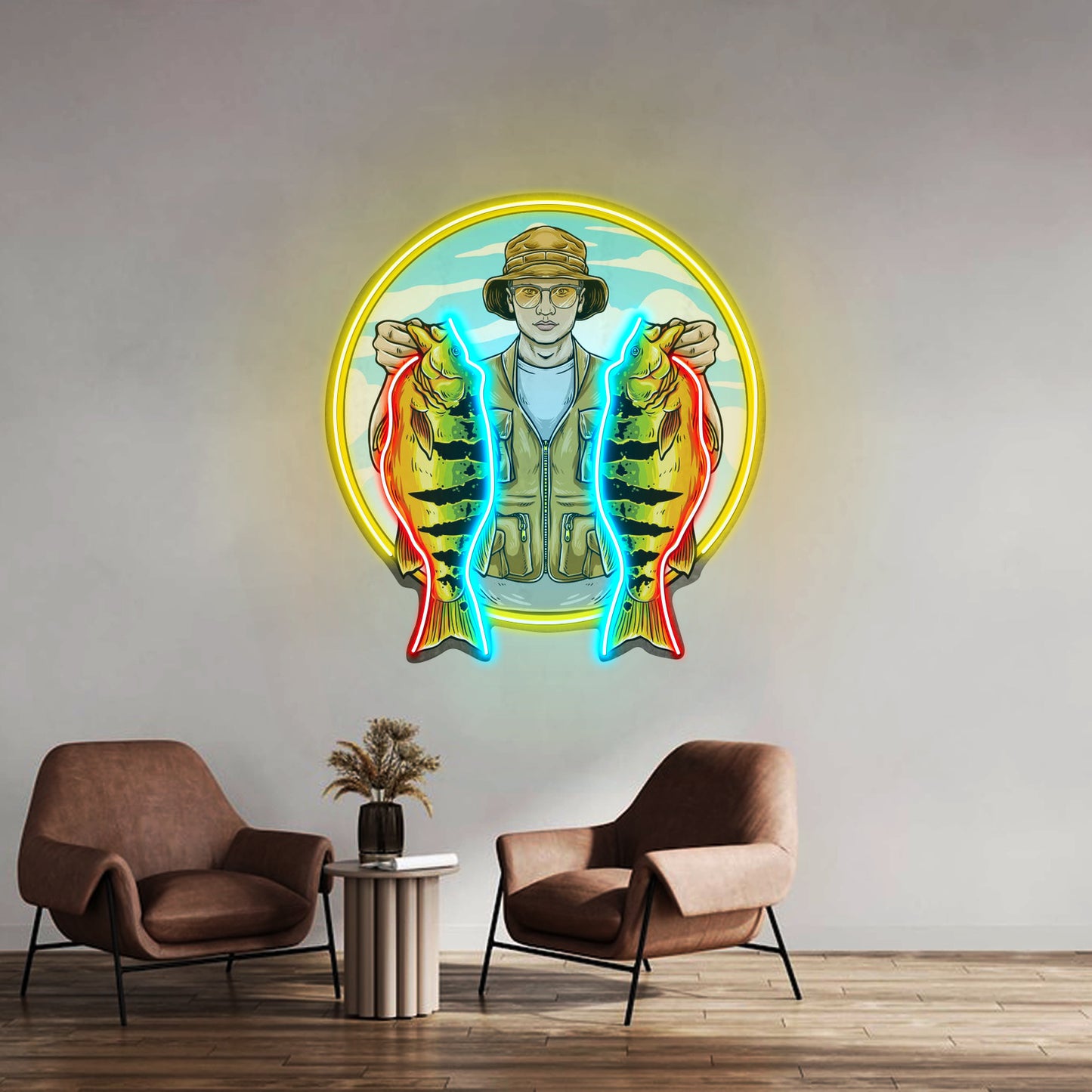 Fisherman Holding Peacock Bass Led Neon Sign Light Custom Led Signs