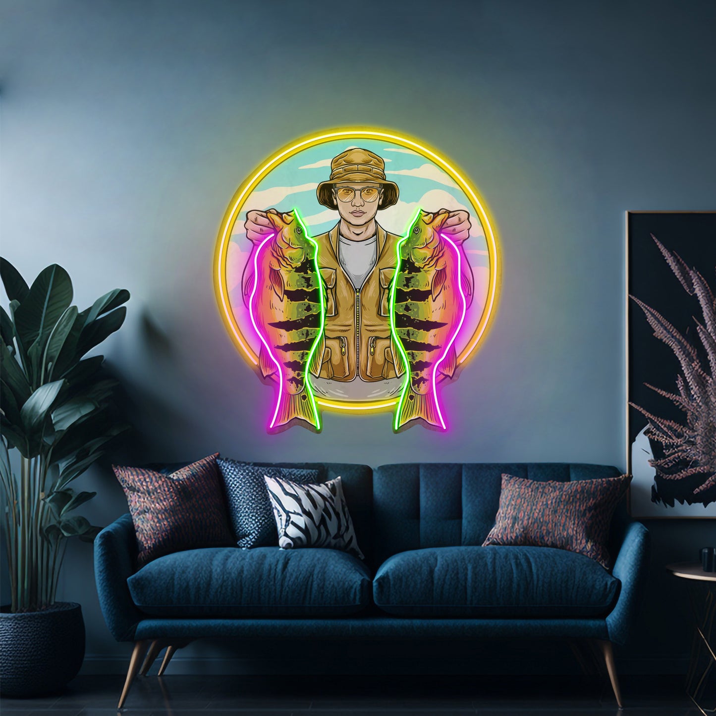 Fisherman Holding Peacock Bass Led Neon Sign Light Custom Led Signs